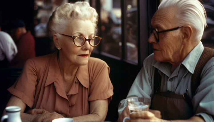 Premium lifestyle stock image of an old couple on a date