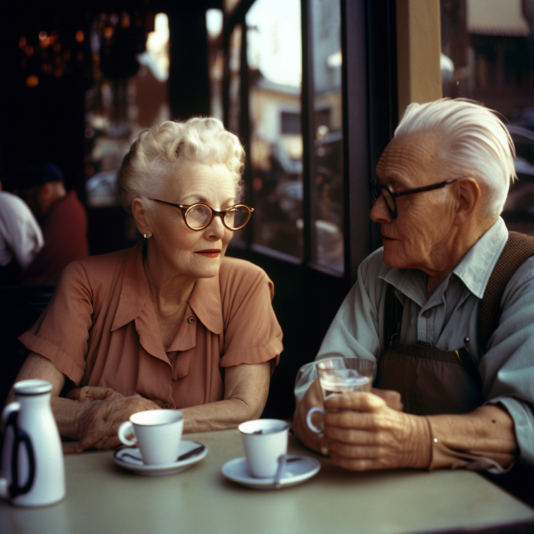 Premium lifestyle stock image of an old couple on a date