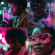 Midjourney prompt premium portrait neon lights beautiful African American Girl Cinematic photo