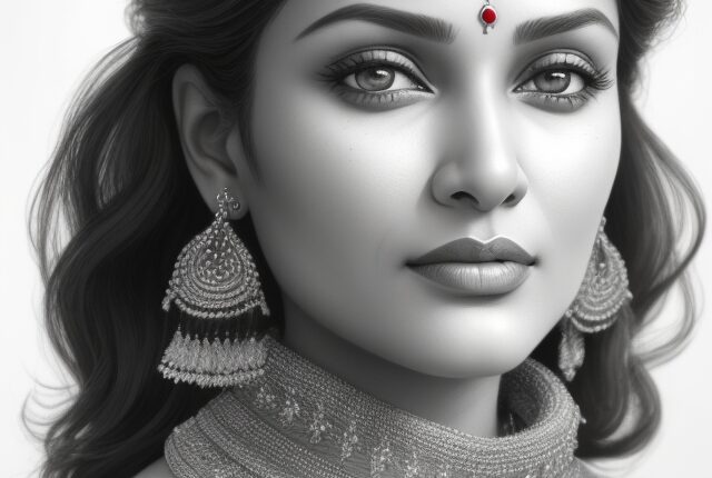 Hyper-Detailed Pencil Portrait: Indian Woman in Sweater