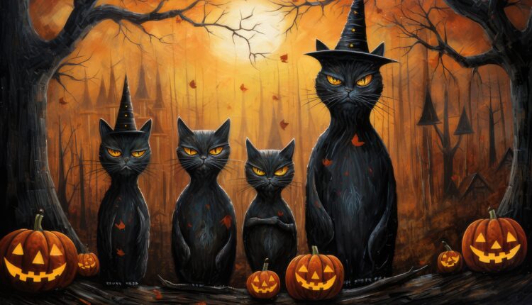 kimberlyrussell. Feline Festivities Cats Celebrating Hallowee b4fa8f76 c4d7 4509 936b f1d007a99a19 gigapixel standard scale 6 00x | Promptrr.io