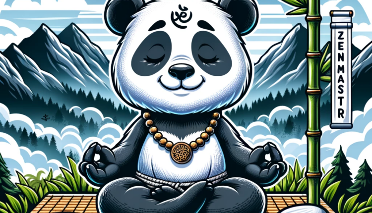 DALL·E 2023 11 16 20.40.26 A vector design of a panda wearing a yoga outfit meditating on a bamboo mat in misty mountains. The panda has a peaceful expression black and white | Promptrr.io