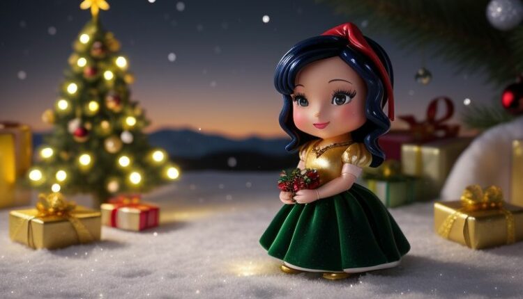 Download the whimsical Christmas scene featuring a modern Disney-styled chibi Snow White, adorned in festive splendor against a breathtaking natural landscape. The warmth of the holiday season captured in incredible detail with Octane Render. #HolidayMagic #DigitalArtistry