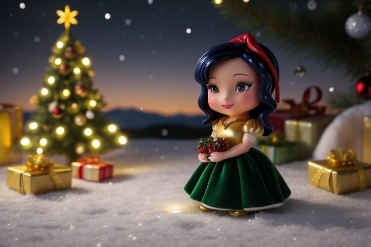 Download the whimsical Christmas scene featuring a modern Disney-styled chibi Snow White, adorned in festive splendor against a breathtaking natural landscape. The warmth of the holiday season captured in incredible detail with Octane Render. #HolidayMagic #DigitalArtistry