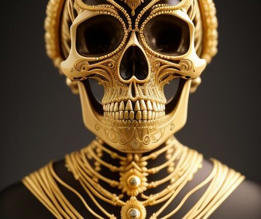 Download the digital marvel of a life-size human skull adorned with intricate golden filigree. The artist's meticulous craftsmanship transforms mortality into breathtaking elegance, capturing the dance of light on each delicate detail. #GoldenElegance #DigitalArtistry