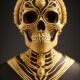Golden Elegance: Meticulous Filigree Adorns Life-Size Human Skull | Stable Diffusion Prompt