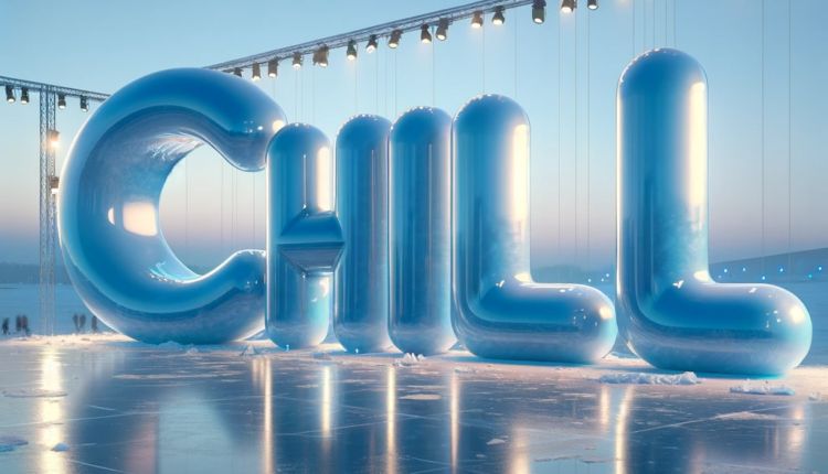DALL·E 2024 01 20 14.57.32 Create a large scale Frozen lake style installation piece that spells out the word CHILL in oversized letters. The letters should be designed to ap | Promptrr.io