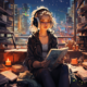 A prompt for generating an AI image of a girl studying in a futuristic world | Midjourney Prompt