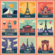 Midjourney Prompt for Pastel Travel Postage Stamps