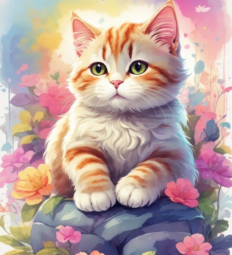 cute_cat_rock_beauty_flowers