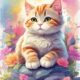 A Cute Cat Lying On Top Rock Surrounded by Beauty Flowers, prompt Leonardo AI