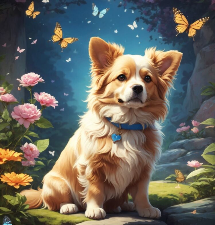 cute_dog_garden_butterflies