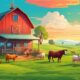 Animals In Farm Village In The Dawn, prompt Leonardo AI