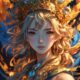 Azure Flame Lady With Piercing Golden Crown, prompt Leonardo AI