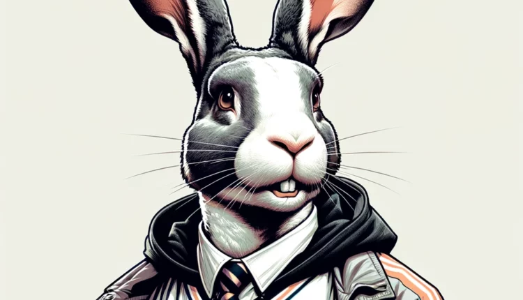DALL·E 2024 03 03 20.40.29 A head of a Rabbit dressed in a Football Jersey with a face expression looking excited rendered in a crisp neo pop illustration style. The artwork | Promptrr.io