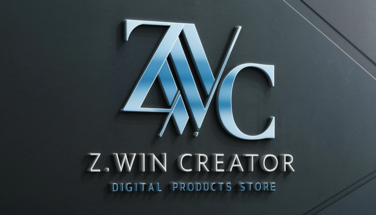 [Design Style] Lettermark [Business] Digital products store ['Brand Name'] Z.Win Creator [Description] Design a sophisticated lettermark logo where the initials "ZWC" are elegantly intertwined or stacked in a modern font. The design should exude professionalism and trustworthiness. [Color and Symbols] Opt for a combination of blue and black tones to convey reliability and authority. Keep the design clean and minimalist to ensure visual impact., 3d render, typography