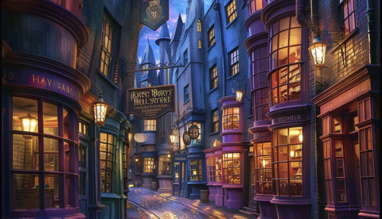 midkotas. Harry Potter Series Art Style Diagon Alley scene insi a4e24219 14a0 4ec8 9f45 8e16dac87b2d | Promptrr.io