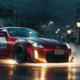 Sports car drifting at night on a wet street | Midjourney Prompt