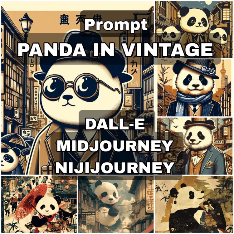 Panda in Vintage in DALL-E, Midjourney, Nijijourney