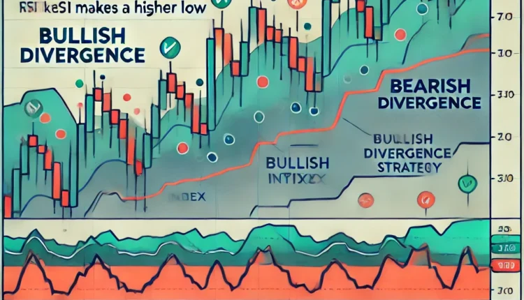 DALL·E 2024 08 19 03.00.35 Create a detailed trading chart showcasing the Relative Strength Index RSI Divergence strategy optimized for intraday trading on a 15 minute timefra | Promptrr.io