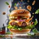 Flying Flavors: A Surreal Burger Explosion !