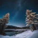 starry winter night with a snow-covered landscape