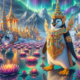 A majestic penguin adorned with intricate golden armor and ornate mythical decorations | DALL-E Prompts