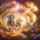 Two majestic white elephants walking through a vibrant, enchanted forest | DALL-E Prompts