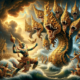 Thai mythology, featuring a powerful deity or warrior adorned in intricate gold armor | DALL-E Prompts