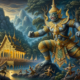 A mythical scene inspired by traditional Thai mural art