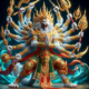 A multi-armed Hanuman figure in a traditional Thai art style | DALL-E Prompts