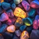 A 3D portrait midjourney prompt of multiple lightful and glowing stones.