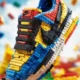 A midjourney prompt of a lego pieces joined nike sport shoe.