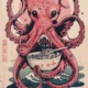 A midjourney prompt of a vector Octopus with noodles bowl.