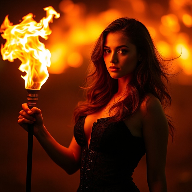 A hot lady with fire flame.