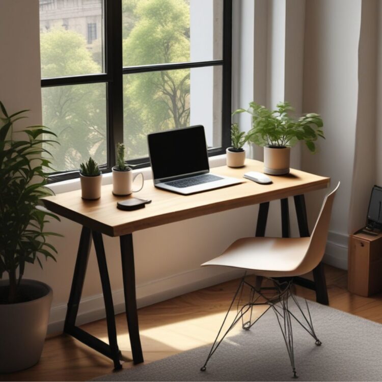 Modern minimalist workspace with a clean desk, ergonomic chair, sleek laptop, and organized accessories, designed for productivity enthusiasts.